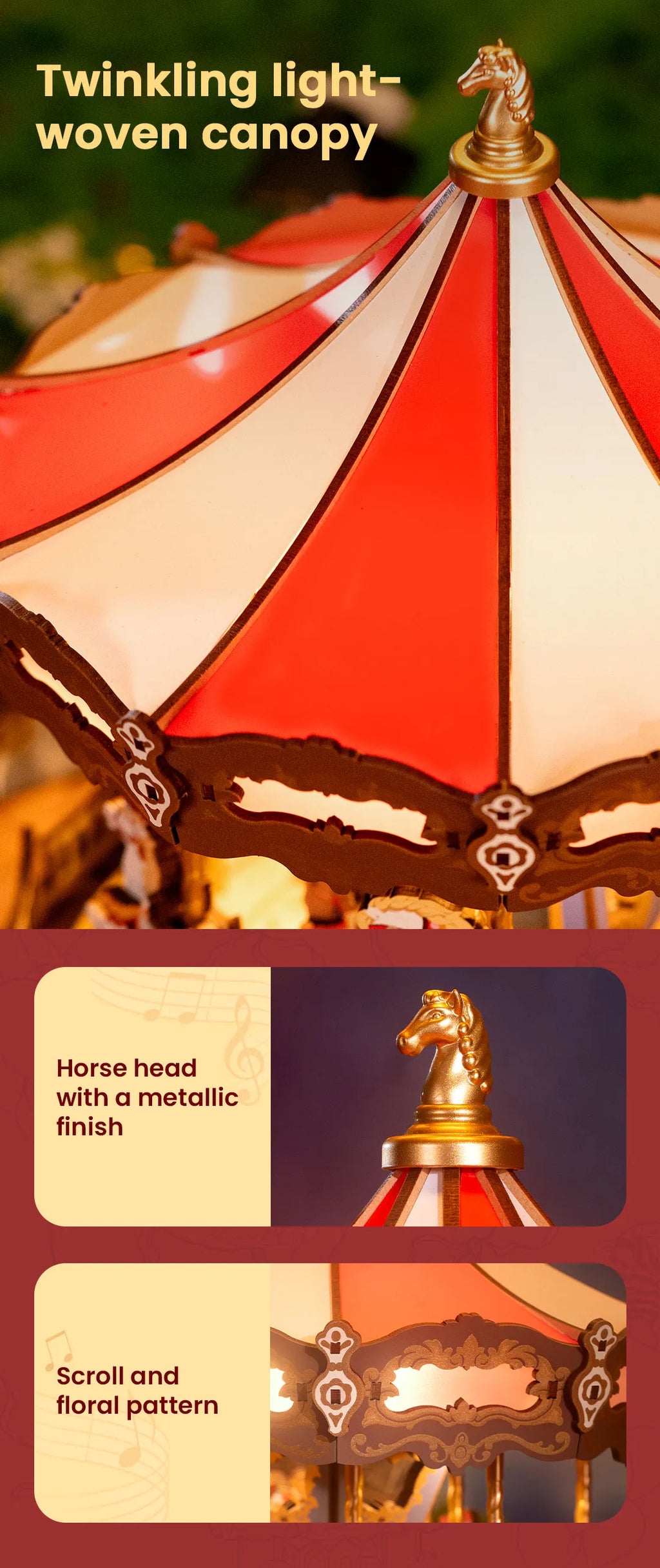 Classic Carousel - DIY Mechanical Kit with Music and Lights