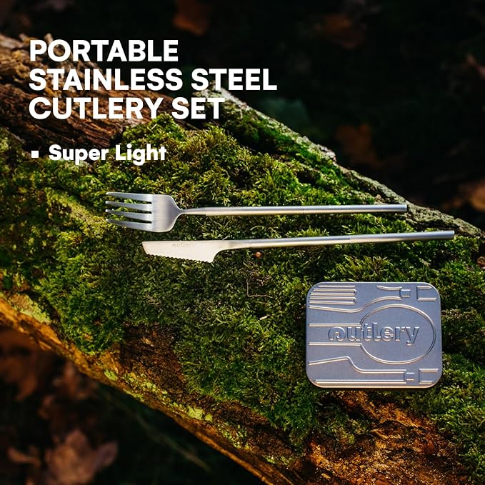 Raw Silver Portable & Reusable Stainless Steel Travel Cutlery Set