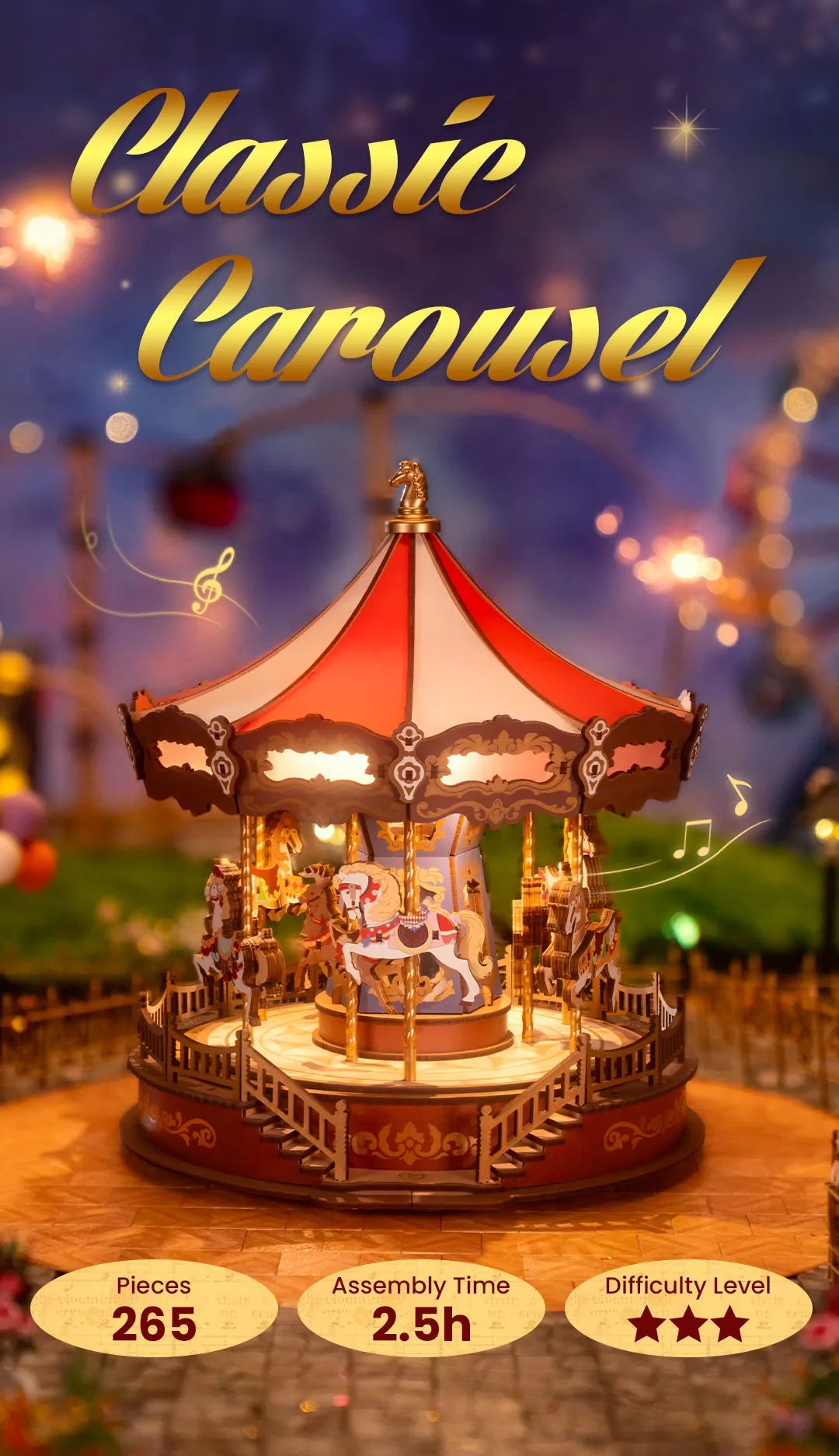 Classic Carousel - DIY Mechanical Kit with Music and Lights
