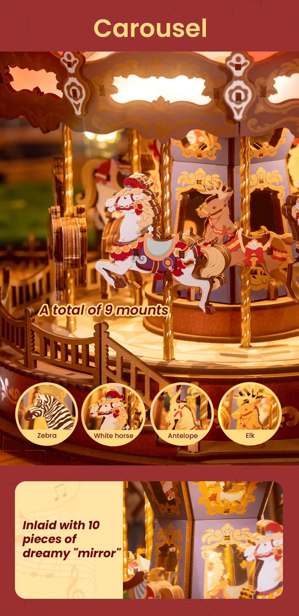 Classic Carousel - DIY Mechanical Kit with Music and Lights
